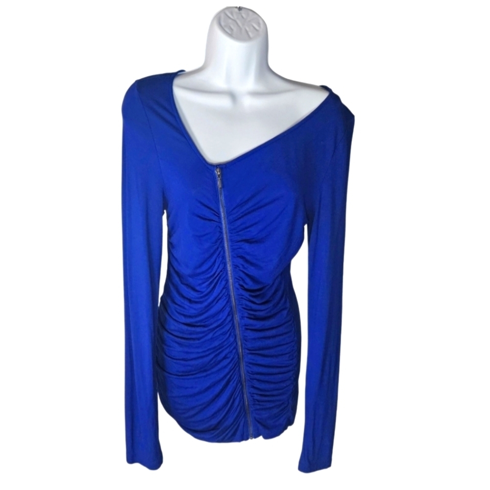 Calvin Klein Ruched Bodycon Long Sleeve Mini Dress Tunic Royal Blue Size Small